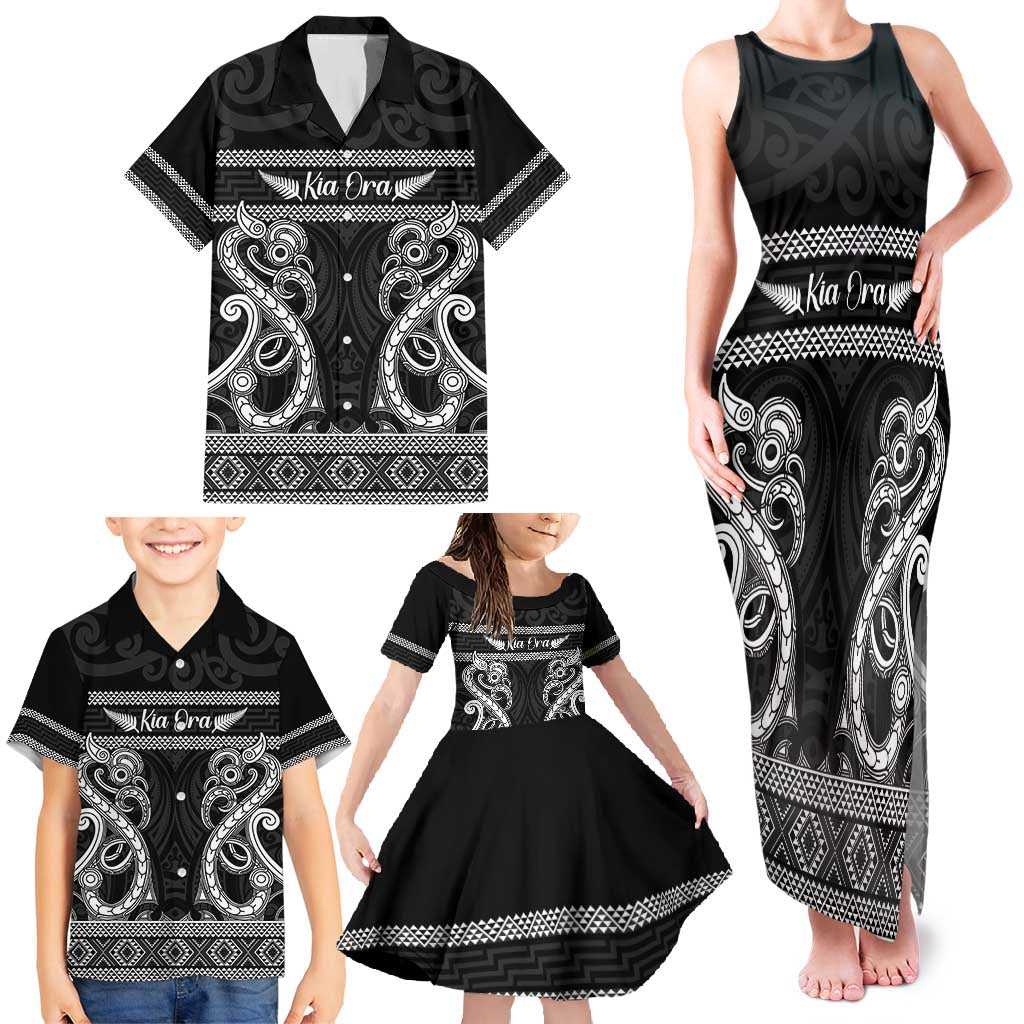 Kia Ora New Zealand Family Matching Tank Maxi Dress and Hawaiian Shirt Maori Language Week Pango Taniko Motif LT14 - Polynesian Pride