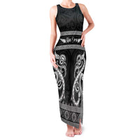 Kia Ora New Zealand Family Matching Tank Maxi Dress and Hawaiian Shirt Maori Language Week Pango Taniko Motif LT14 Mom's Dress Black - Polynesian Pride
