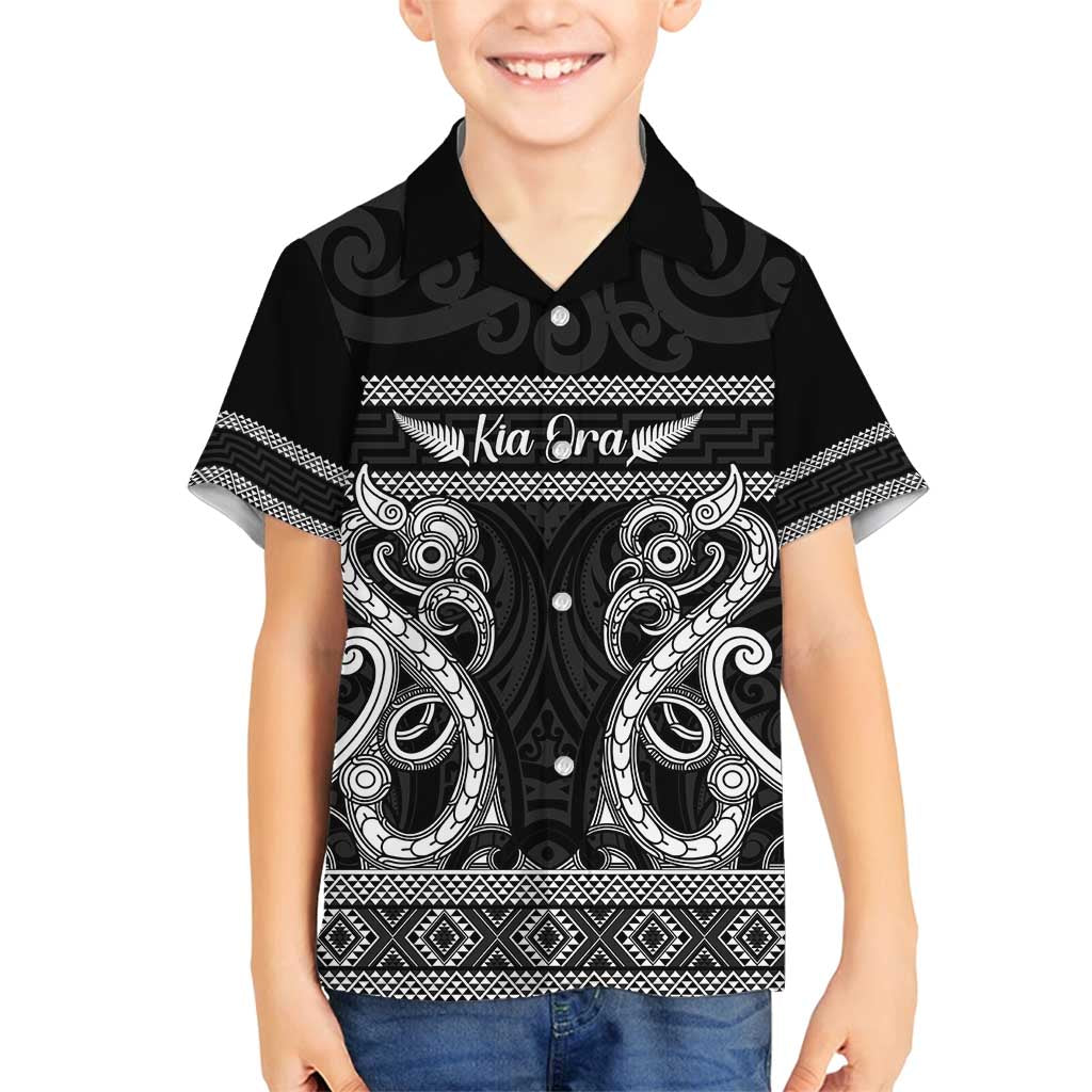 Kia Ora New Zealand Family Matching Tank Maxi Dress and Hawaiian Shirt Maori Language Week Pango Taniko Motif LT14 Son's Shirt Black - Polynesian Pride