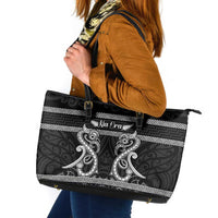 Kia Ora New Zealand Leather Tote Bag Maori Language Week Pango Taniko Motif - Polynesian Pride