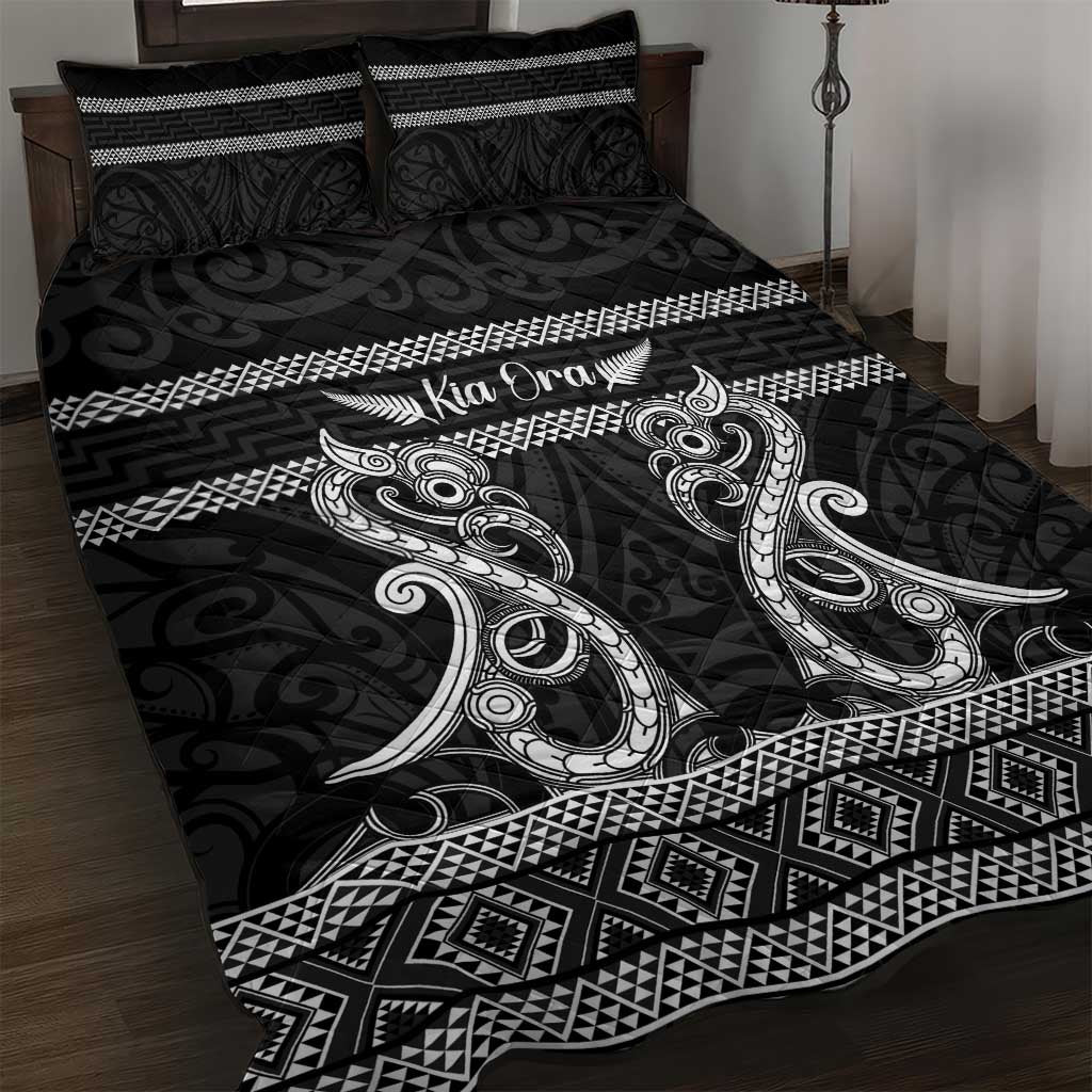 Kia Ora New Zealand Quilt Bed Set Maori Language Week Pango Taniko Motif LT14 Black - Polynesian Pride