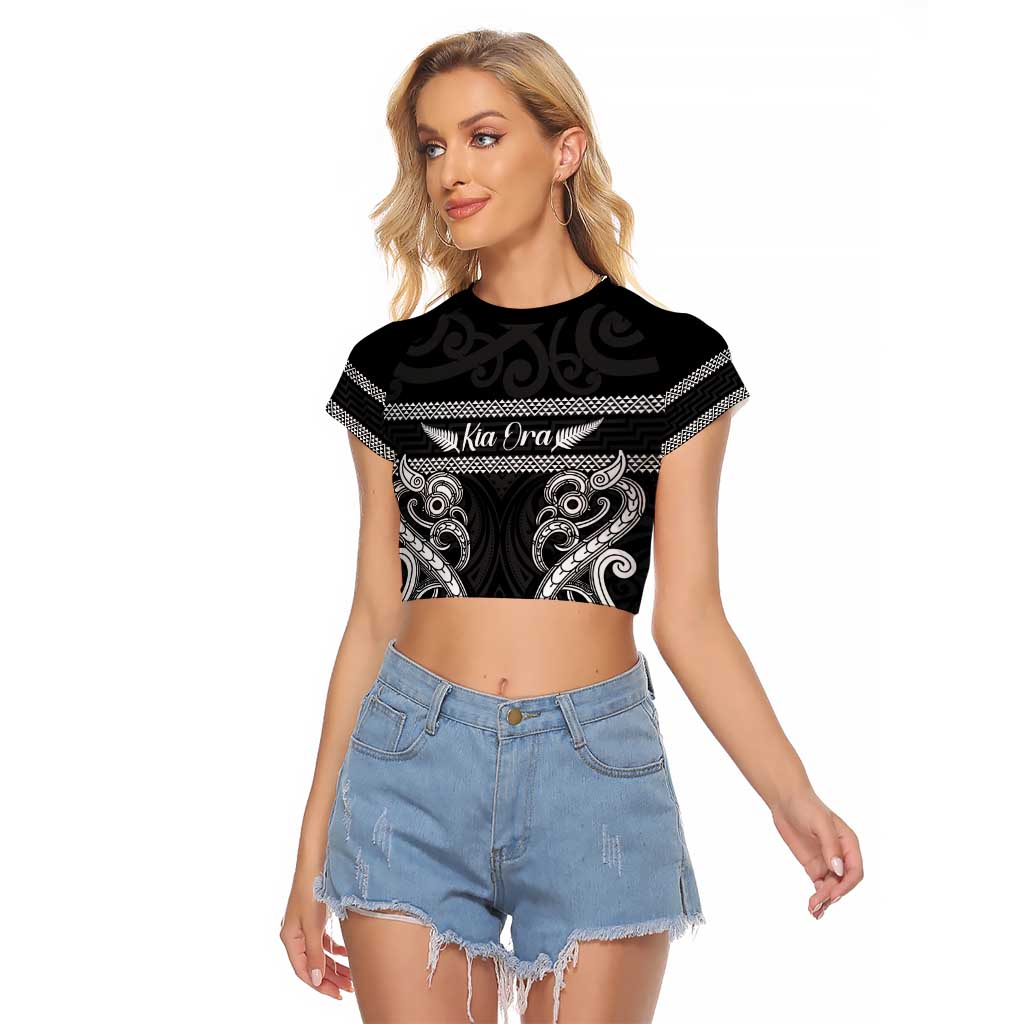Kia Ora New Zealand Raglan Cropped T Shirt Maori Language Week Pango Taniko Motif - Polynesian Pride