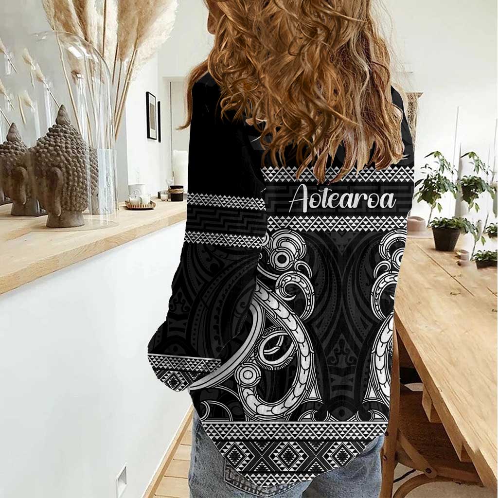 Kia Ora New Zealand Women Casual Shirt Maori Language Week Pango Taniko Motif - Polynesian Pride