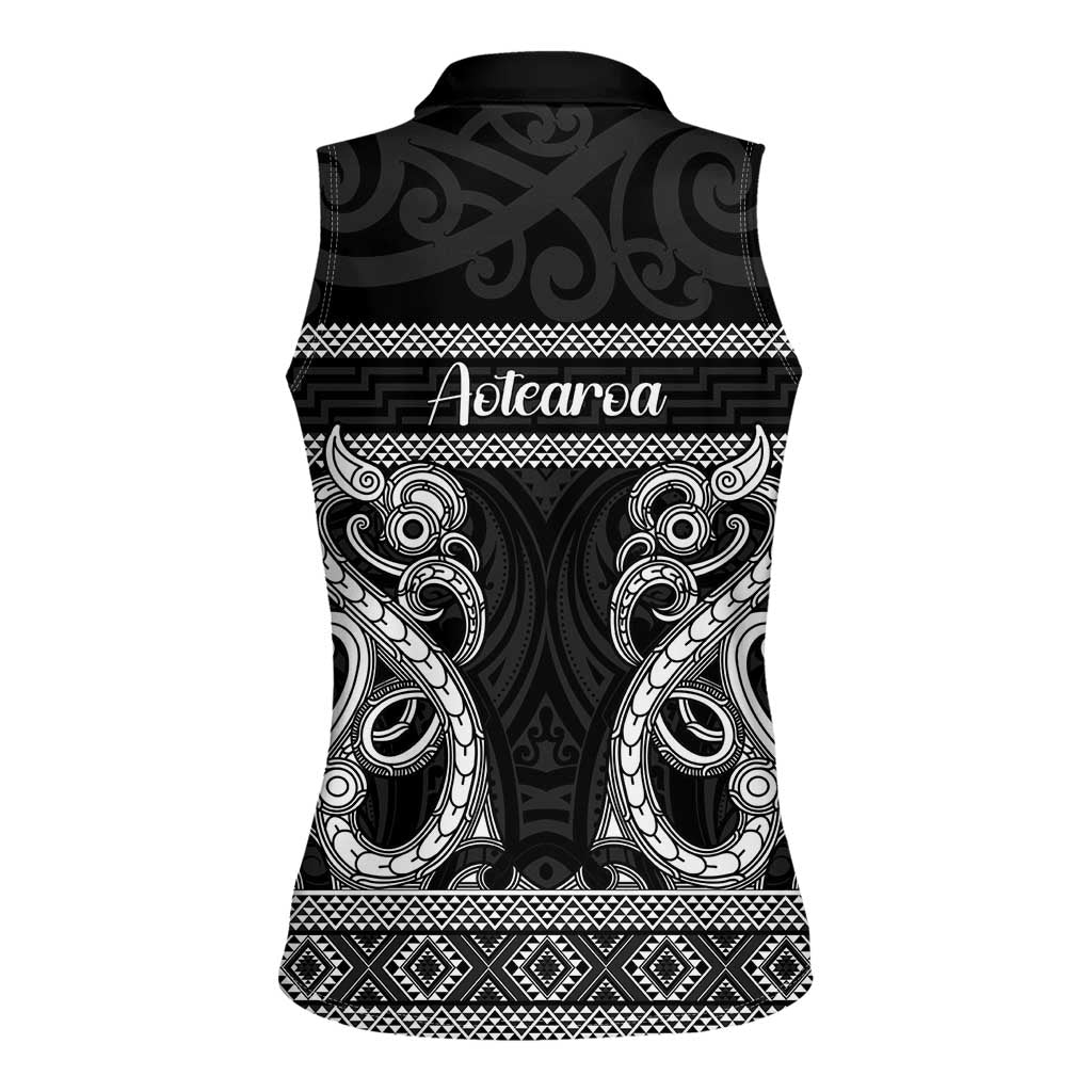 Kia Ora New Zealand Women Sleeveless Polo Shirt Maori Language Week Pango Taniko Motif - Polynesian Pride