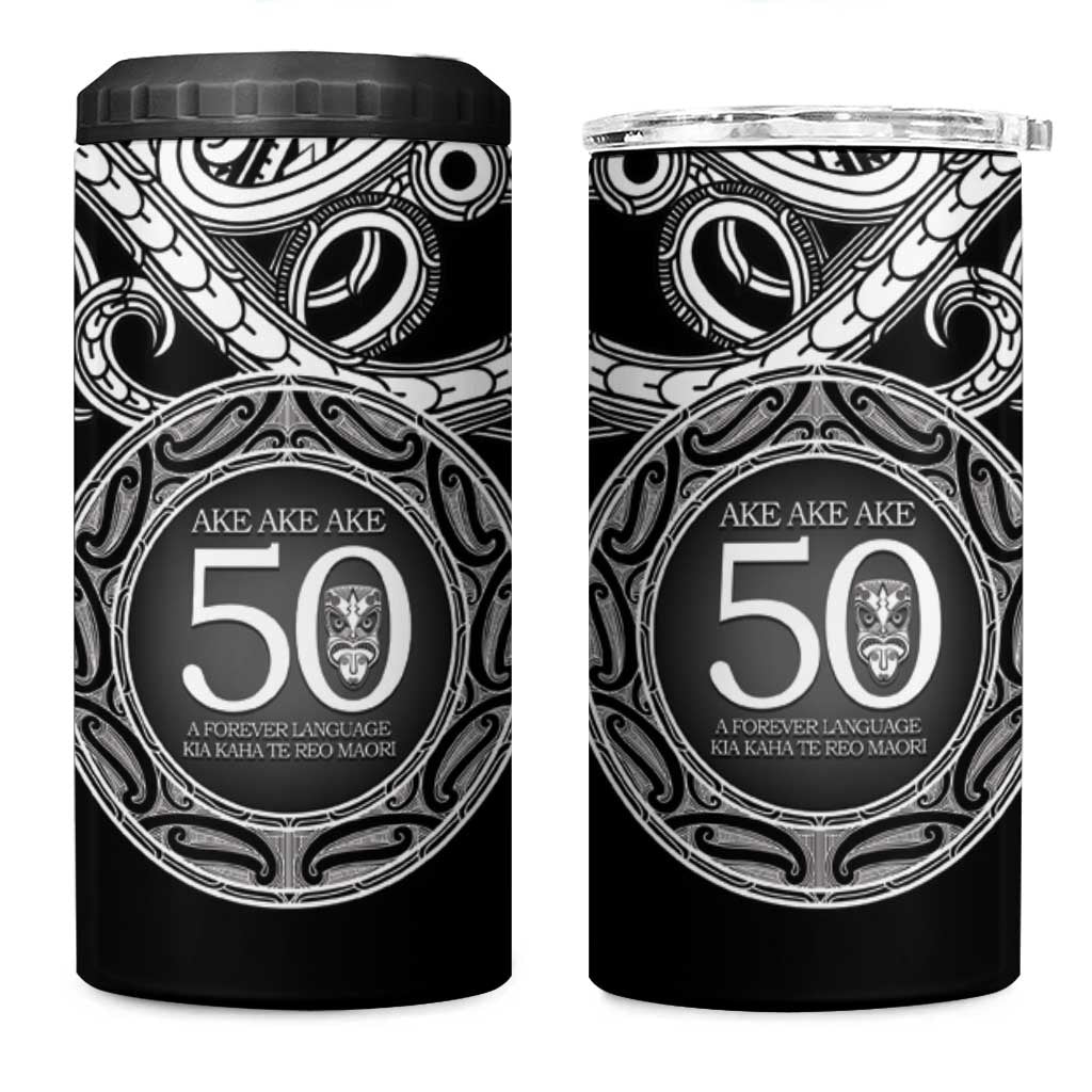 Kia Kaha Te Reo Maori New Zealand 4 in 1 Can Cooler Tumbler 50th Anniversary Ake Ake Ake LT14 One Size: 16 oz Black - Polynesian Pride