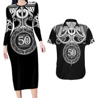 Kia Kaha Te Reo Maori New Zealand Couples Matching Long Sleeve Bodycon Dress and Hawaiian Shirt 50th Anniversary Ake Ake Ake LT14 Black - Polynesian Pride