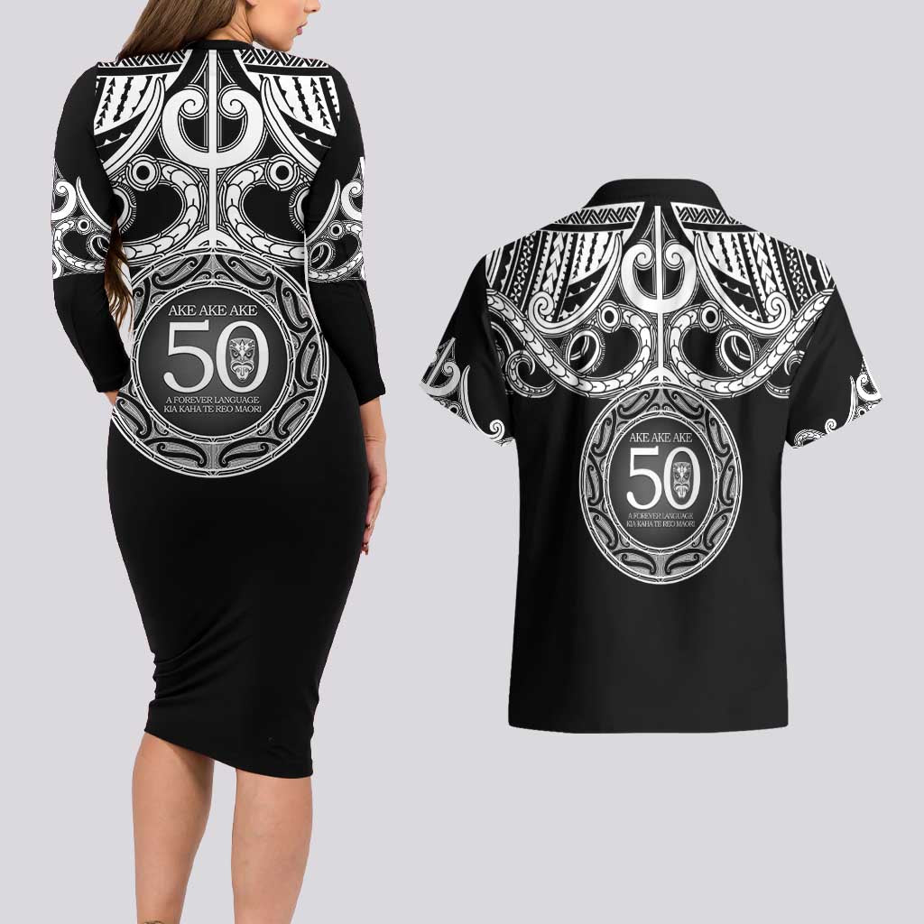 Kia Kaha Te Reo Maori New Zealand Couples Matching Long Sleeve Bodycon Dress and Hawaiian Shirt 50th Anniversary Ake Ake Ake LT14 - Polynesian Pride
