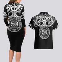 Kia Kaha Te Reo Maori New Zealand Couples Matching Long Sleeve Bodycon Dress and Hawaiian Shirt 50th Anniversary Ake Ake Ake LT14 - Polynesian Pride