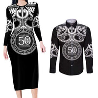 Kia Kaha Te Reo Maori New Zealand Couples Matching Long Sleeve Bodycon Dress and Long Sleeve Button Shirt 50th Anniversary Ake Ake Ake LT14 Black - Polynesian Pride
