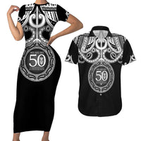 Kia Kaha Te Reo Maori New Zealand Couples Matching Short Sleeve Bodycon Dress and Hawaiian Shirt 50th Anniversary Ake Ake Ake LT14 Black - Polynesian Pride