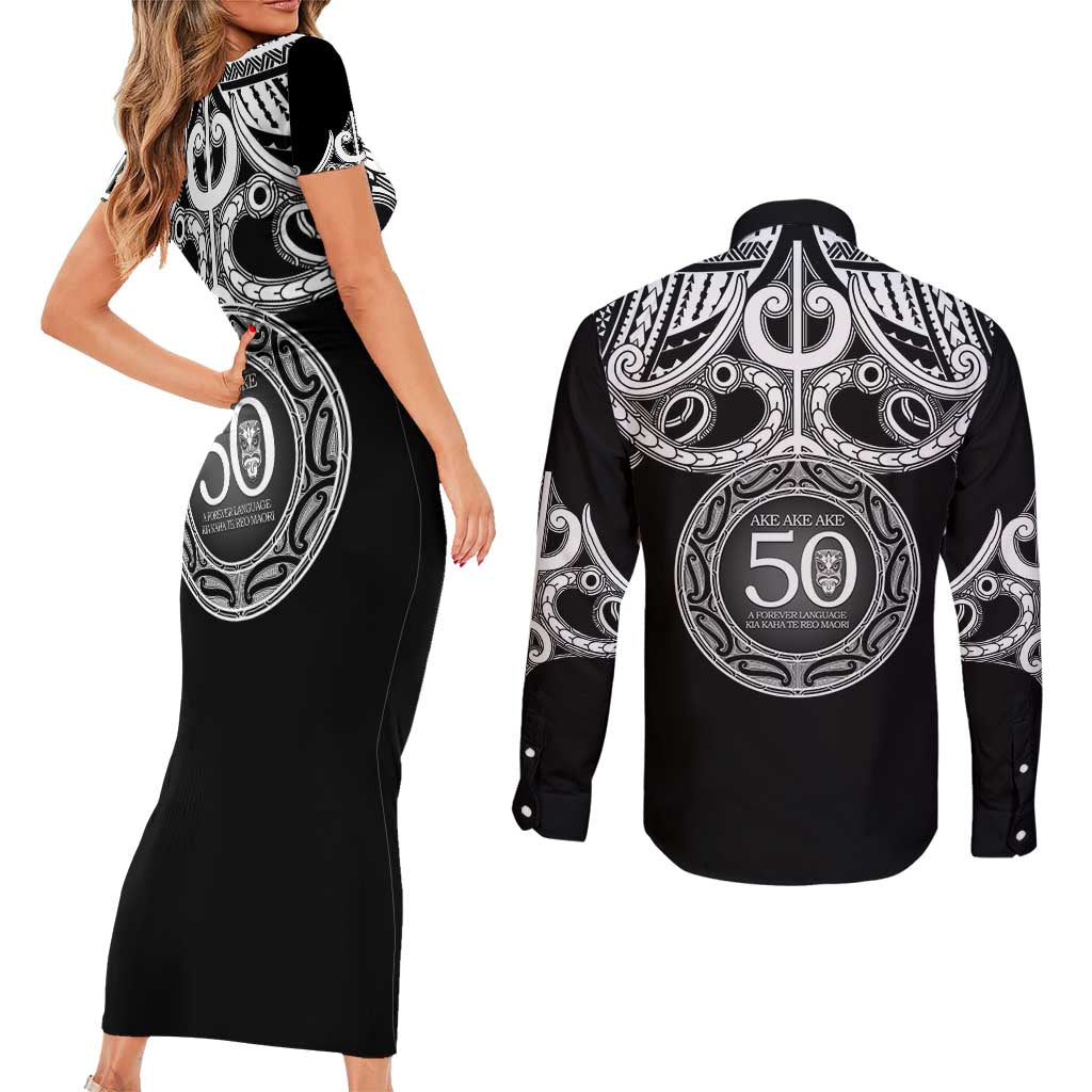 Kia Kaha Te Reo Maori New Zealand Couples Matching Short Sleeve Bodycon Dress and Long Sleeve Button Shirt 50th Anniversary Ake Ake Ake LT14 - Polynesian Pride