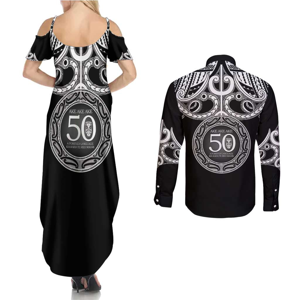 Kia Kaha Te Reo Maori New Zealand Couples Matching Summer Maxi Dress and Long Sleeve Button Shirt 50th Anniversary Ake Ake Ake LT14 - Polynesian Pride
