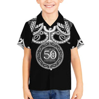 Kia Kaha Te Reo Maori New Zealand Family Matching Long Sleeve Bodycon Dress and Hawaiian Shirt 50th Anniversary Ake Ake Ake LT14 Son's Shirt Black - Polynesian Pride