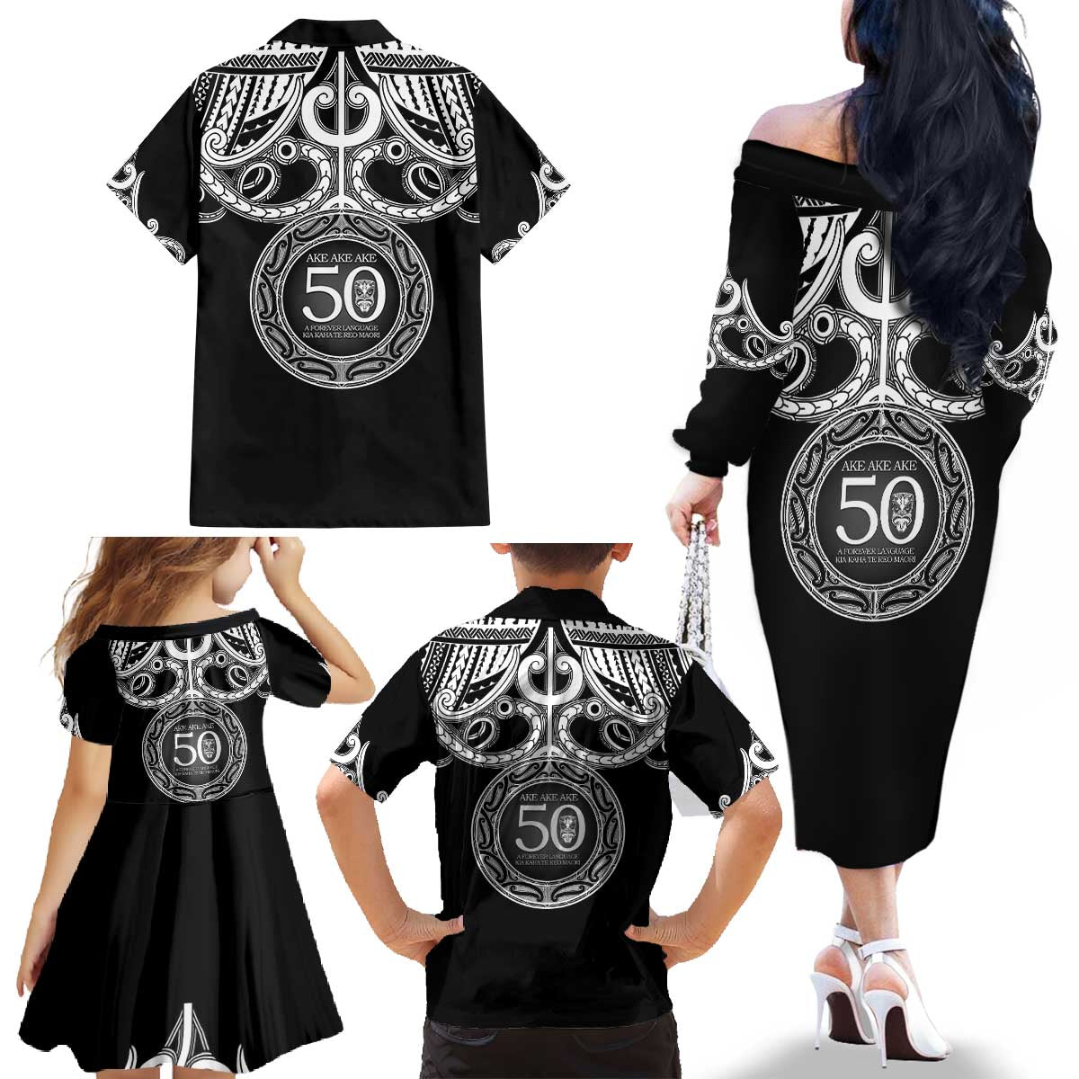 Kia Kaha Te Reo Maori New Zealand Family Matching Off The Shoulder Long Sleeve Dress and Hawaiian Shirt 50th Anniversary Ake Ake Ake LT14 - Polynesian Pride