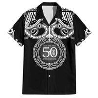 Kia Kaha Te Reo Maori New Zealand Family Matching Off Shoulder Maxi Dress and Hawaiian Shirt 50th Anniversary Ake Ake Ake LT14 Dad's Shirt - Short Sleeve Black - Polynesian Pride