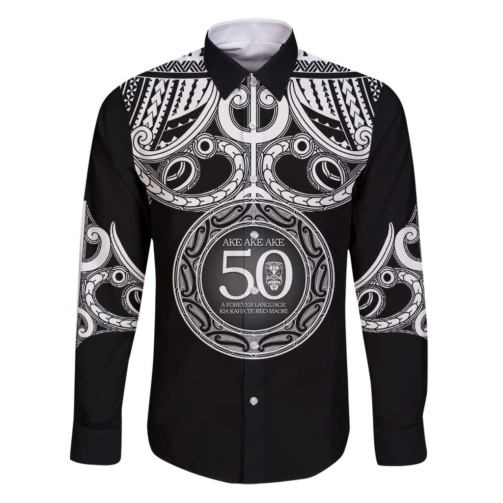 Kia Kaha Te Reo Maori New Zealand Family Matching Puletasi and Hawaiian Shirt 50th Anniversary Ake Ake Ake LT14 Dad's Shirt - Long Sleeve Black - Polynesian Pride
