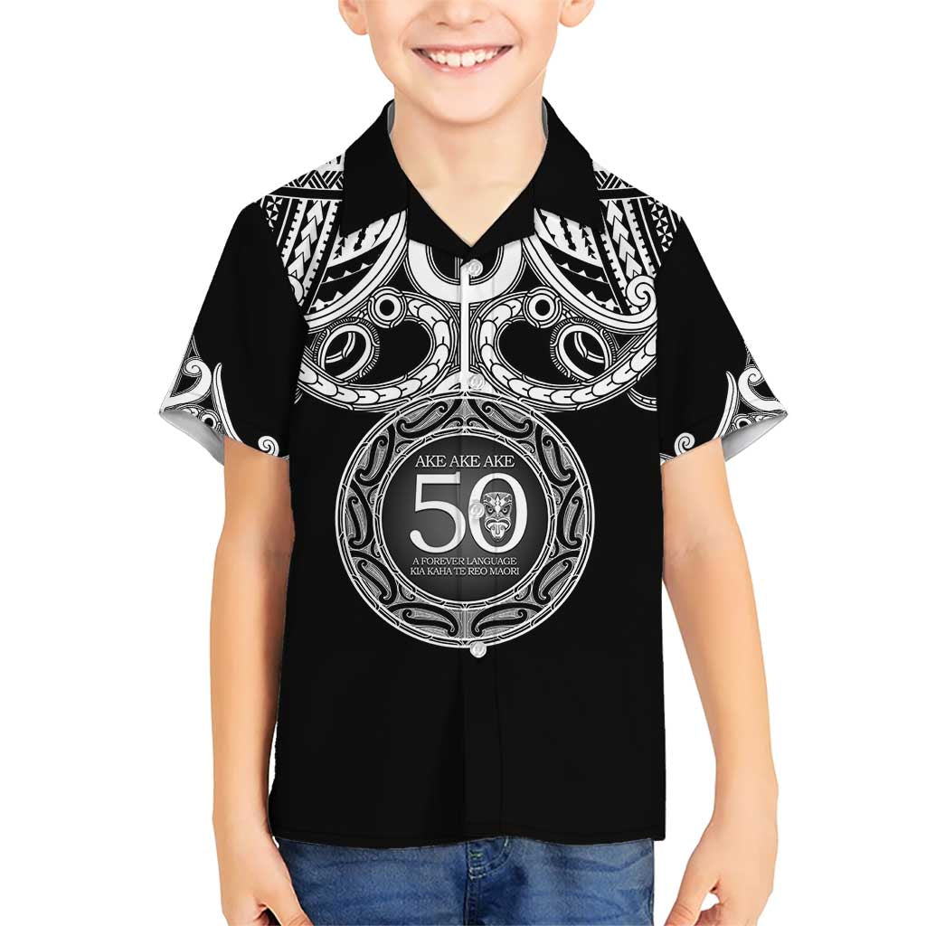 Kia Kaha Te Reo Maori New Zealand Family Matching Short Sleeve Bodycon Dress and Hawaiian Shirt 50th Anniversary Ake Ake Ake LT14 Son's Shirt Black - Polynesian Pride