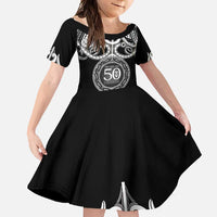 Kia Kaha Te Reo Maori New Zealand Family Matching Summer Maxi Dress and Hawaiian Shirt 50th Anniversary Ake Ake Ake LT14 Daughter's Dress Black - Polynesian Pride