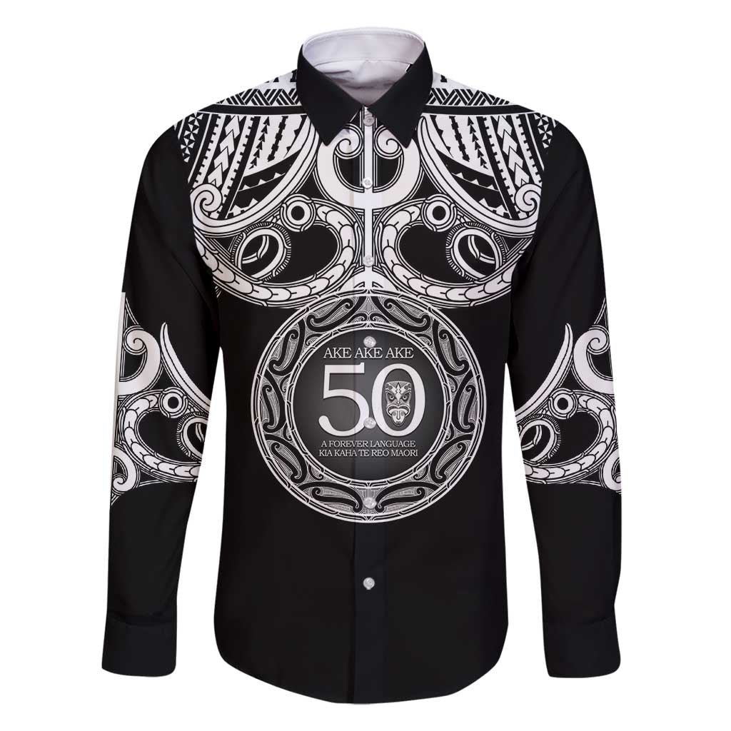 Kia Kaha Te Reo Maori New Zealand Family Matching Summer Maxi Dress and Hawaiian Shirt 50th Anniversary Ake Ake Ake LT14 Dad's Shirt - Long Sleeve Black - Polynesian Pride
