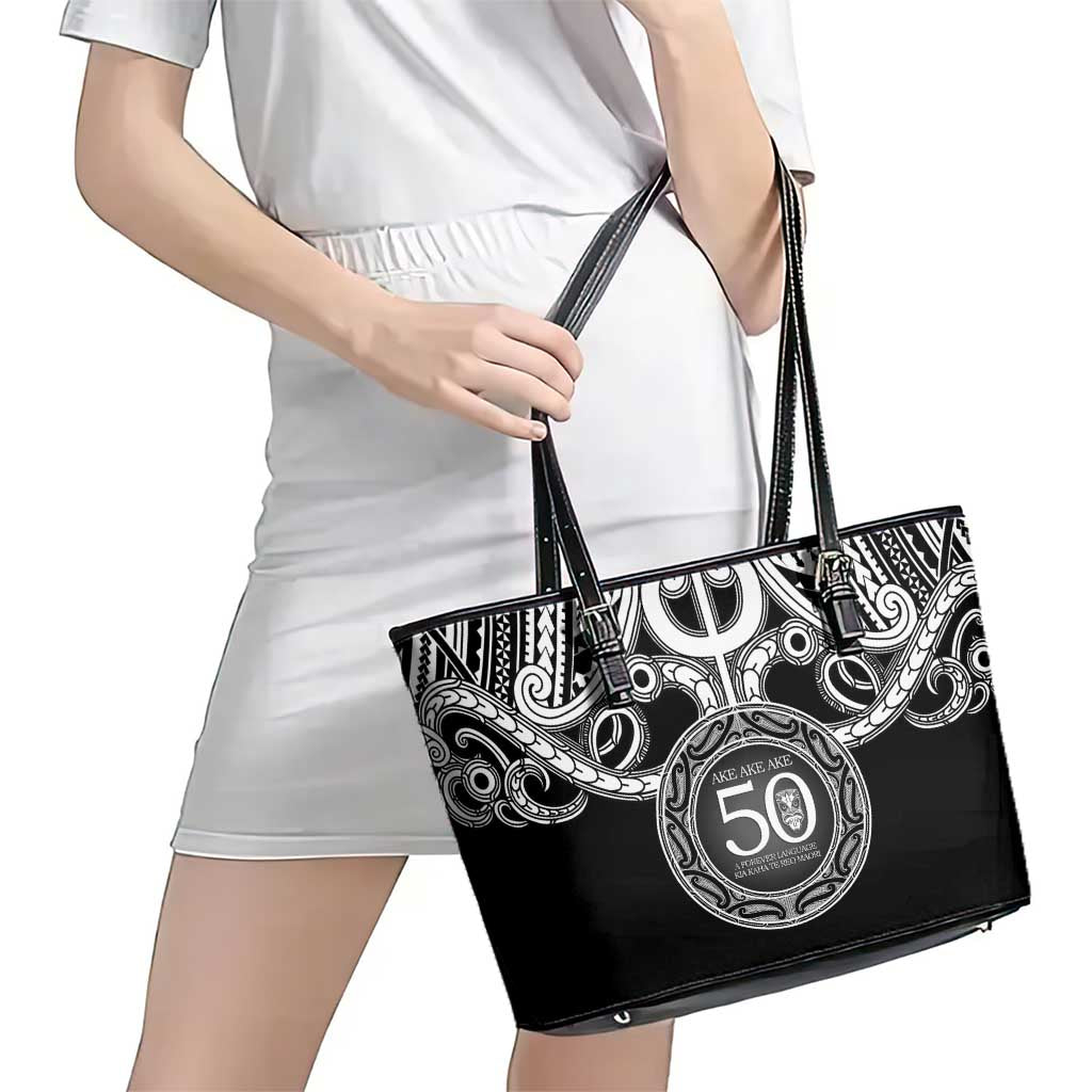 Kia Kaha Te Reo Maori New Zealand Leather Tote Bag 50th Anniversary Ake Ake Ake - Polynesian Pride