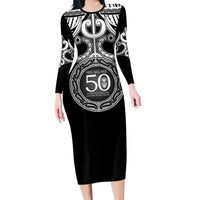 Kia Kaha Te Reo Maori New Zealand Long Sleeve Bodycon Dress 50th Anniversary Ake Ake Ake - Polynesian Pride