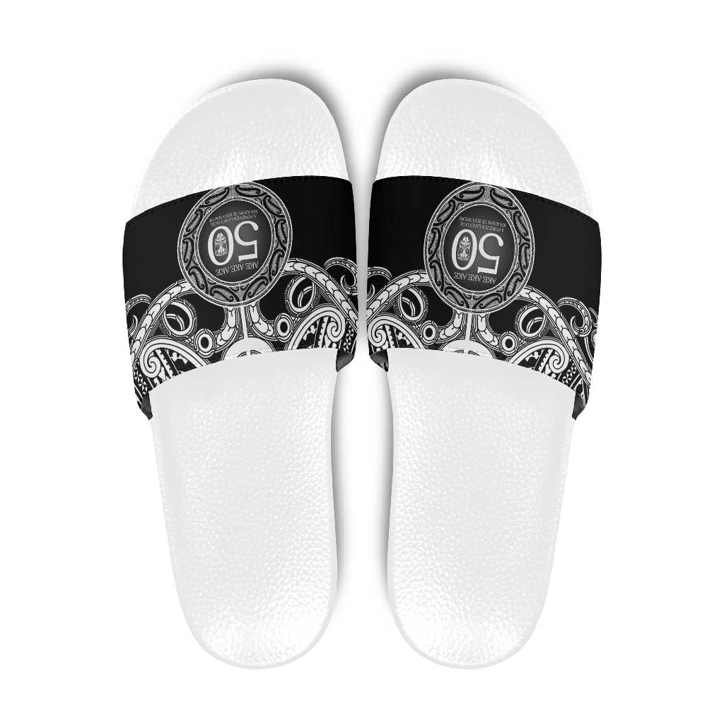 Kia Kaha Te Reo Maori New Zealand Slide Sandals 50th Anniversary Ake Ake Ake - Polynesian Pride
