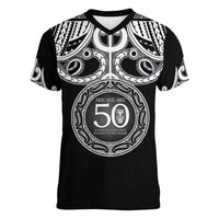 Kia Kaha Te Reo Maori New Zealand Women V-Neck T-Shirt 50th Anniversary Ake Ake Ake LT14 Female Black - Polynesian Pride