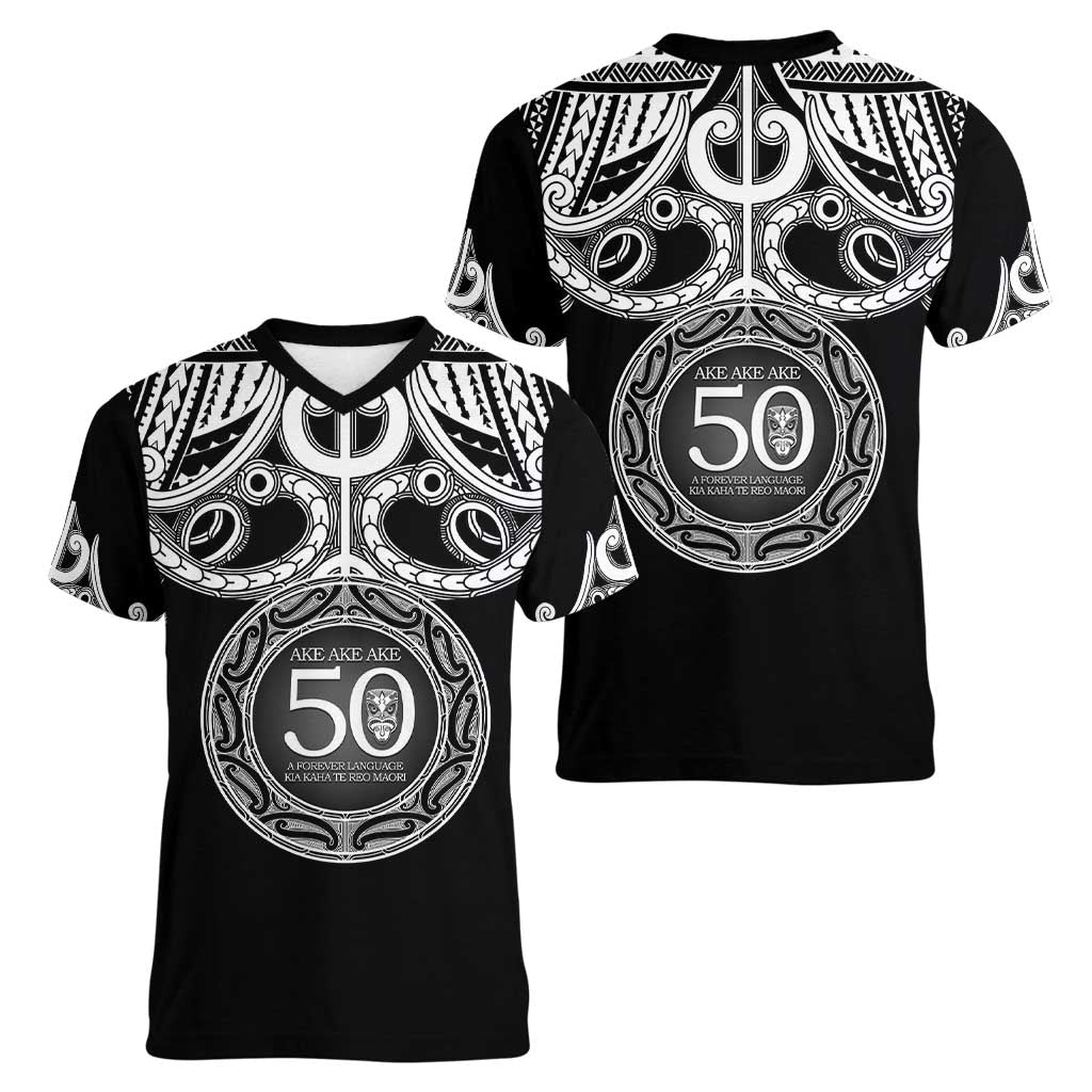 Kia Kaha Te Reo Maori New Zealand Women V-Neck T-Shirt 50th Anniversary Ake Ake Ake LT14 - Polynesian Pride