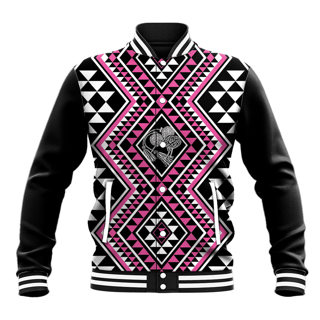 New Zealand Mawhero Taniko Motifs Baseball Jacket Maori Poi Dance Costume Inspired LT14 Unisex Pink - Polynesian Pride