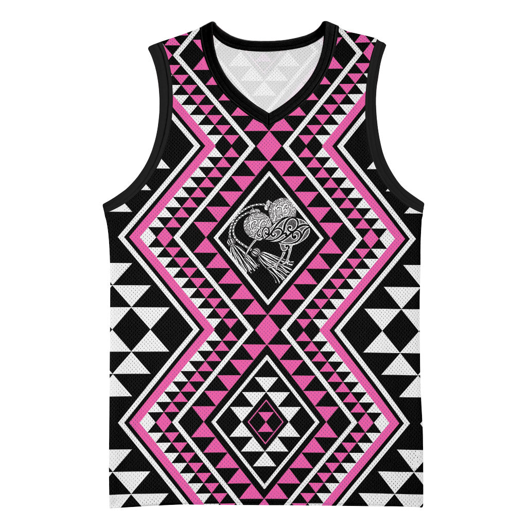 New Zealand Mawhero Taniko Motifs Basketball Jersey Maori Poi Dance Costume Inspired LT14 Unisex Pink - Polynesian Pride