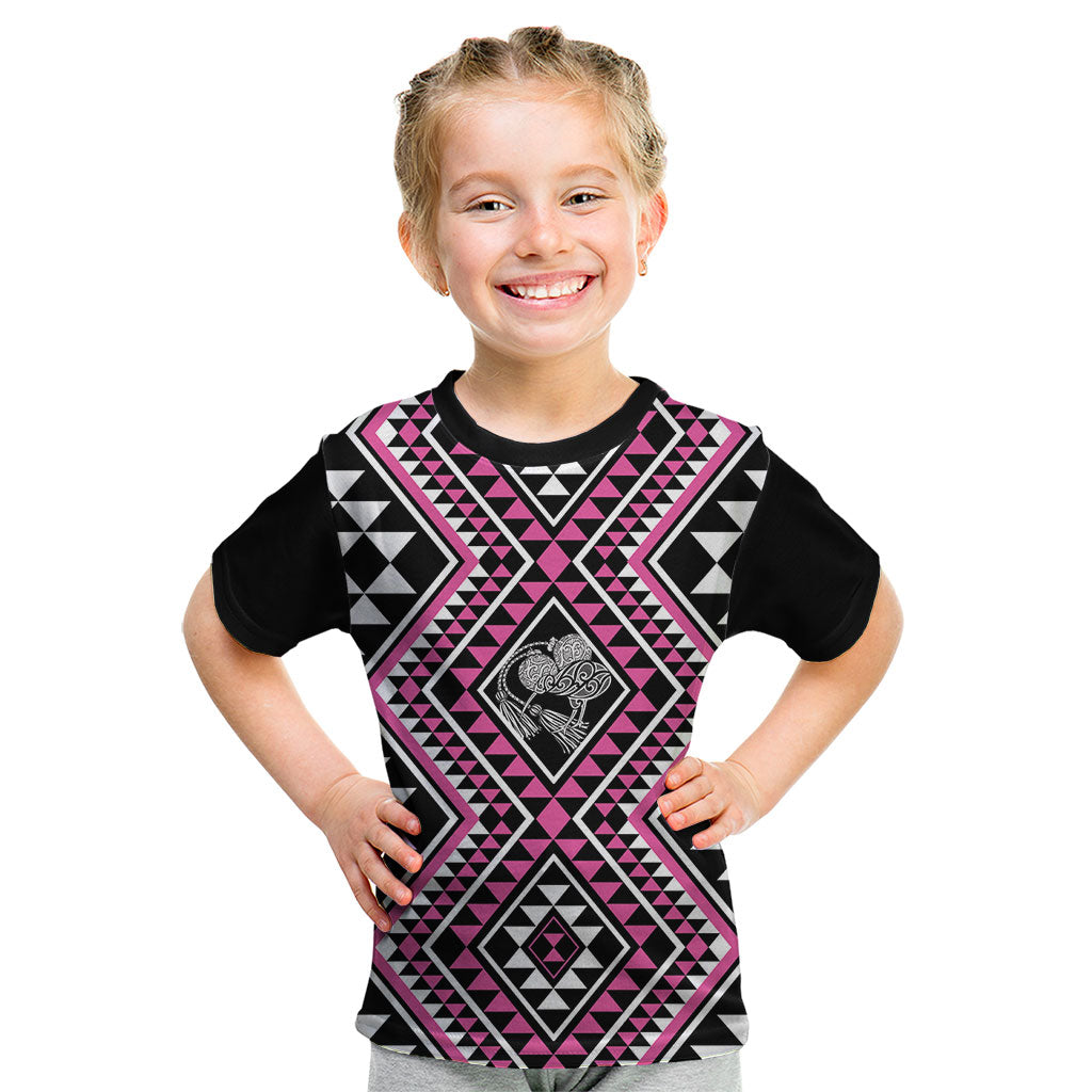New Zealand Mawhero Taniko Motifs Kid T Shirt Maori Poi Dance Costume Inspired LT14 Pink - Polynesian Pride