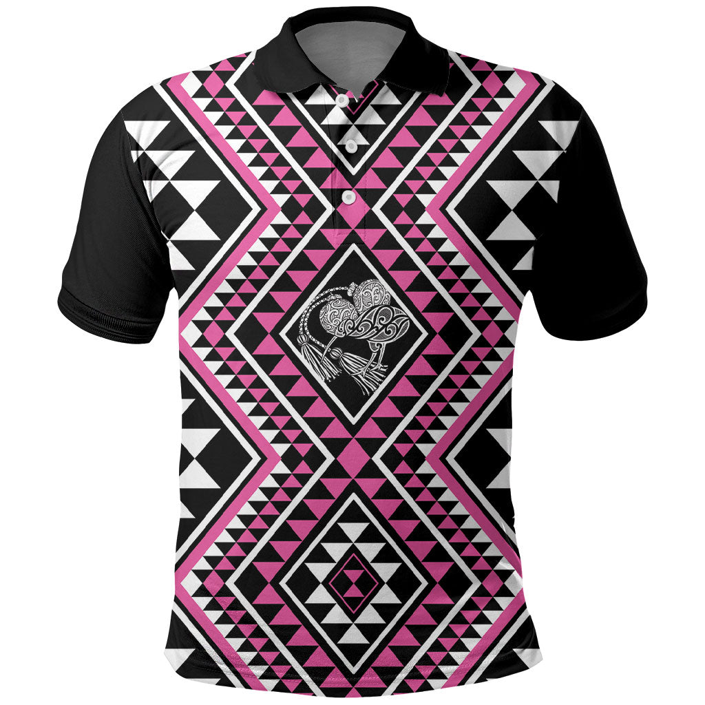 New Zealand Mawhero Taniko Motifs Polo Shirt Maori Poi Dance Costume Inspired LT14 Pink - Polynesian Pride
