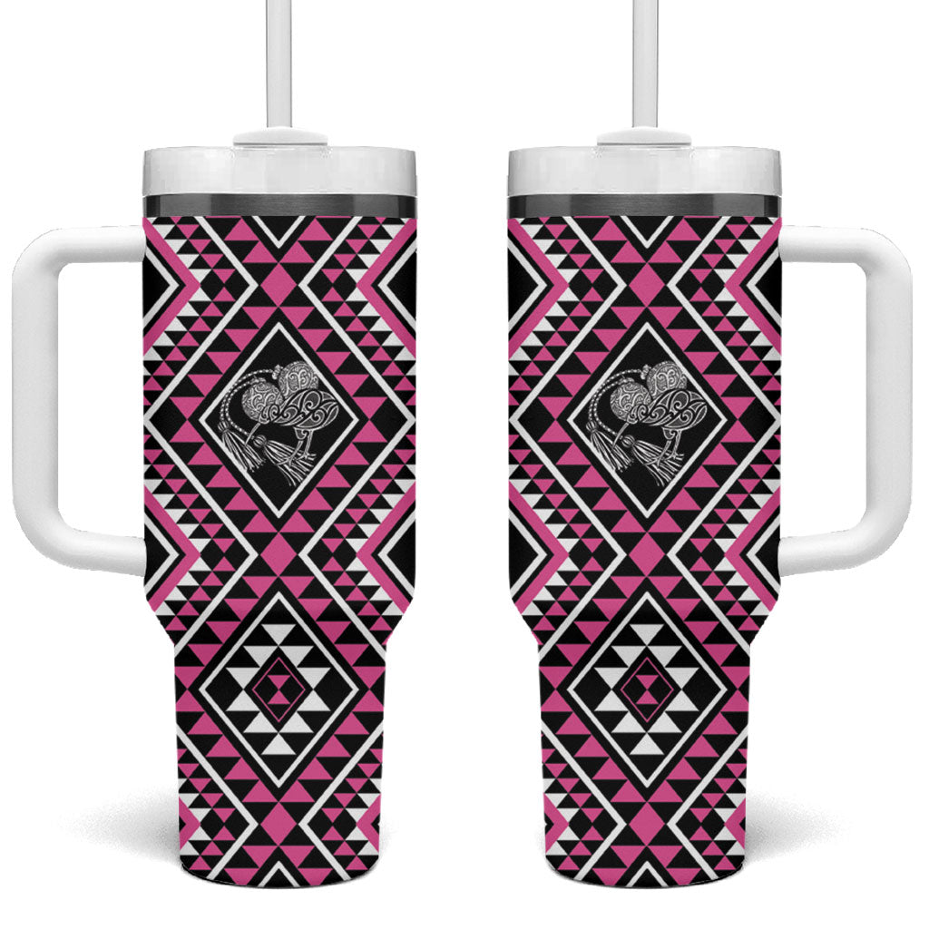 New Zealand Mawhero Taniko Motifs Tumbler With Handle Maori Poi Dance Costume Inspired LT14 One Size: 40 oz Pink - Polynesian Pride