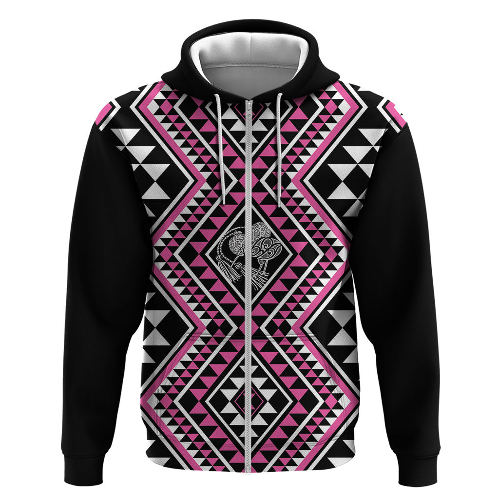New Zealand Mawhero Taniko Motifs Zip Hoodie Maori Poi Dance Costume Inspired LT14 Zip Hoodie Pink - Polynesian Pride