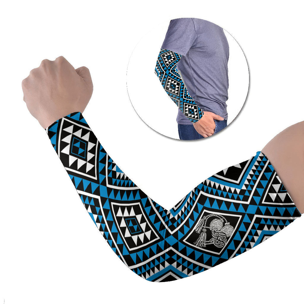 New Zealand Kikorangi Taniko Motifs Arm Sleeves Maori Poi Dance Costume Inspired LT14 Set of 2 Blue - Polynesian Pride
