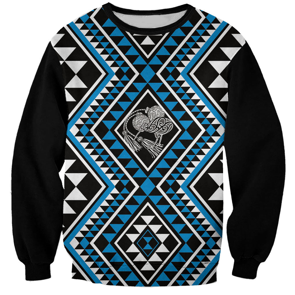 New Zealand Kikorangi Taniko Motifs Sweatshirt Maori Poi Dance Costume Inspired LT14 Unisex Blue - Polynesian Pride