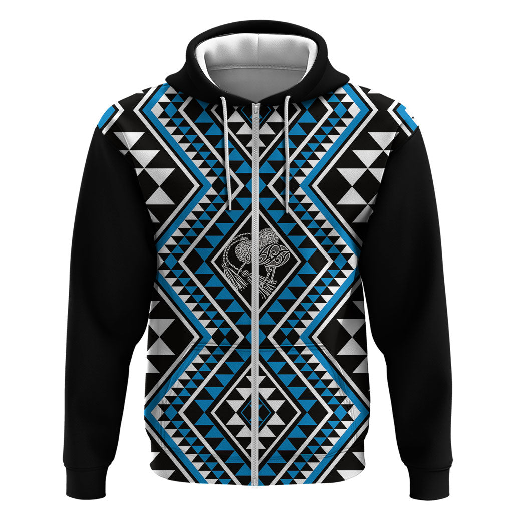 New Zealand Kikorangi Taniko Motifs Zip Hoodie Maori Poi Dance Costume Inspired LT14 Zip Hoodie Blue - Polynesian Pride