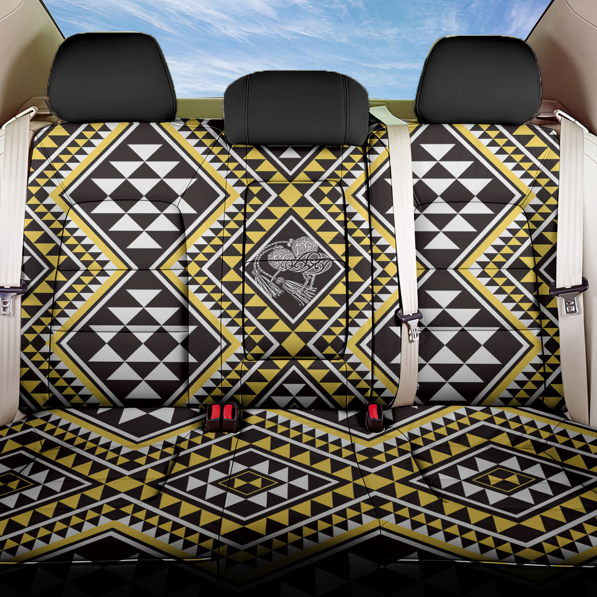 New Zealand Kowhai Taniko Motifs Back Car Seat Cover Maori Poi Dance Costume Inspired LT14 One Size Yellow - Polynesian Pride