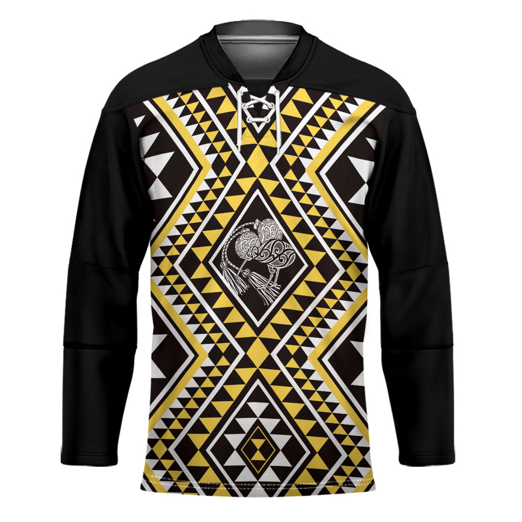 New Zealand Kowhai Taniko Motifs Hockey Jersey Maori Poi Dance Costume Inspired LT14 Unisex Yellow - Polynesian Pride