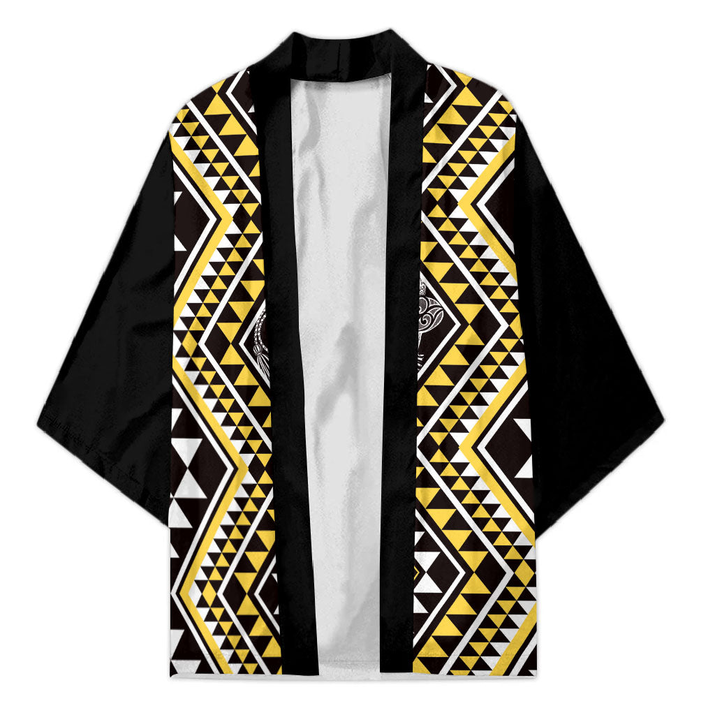 New Zealand Kowhai Taniko Motifs Kimono Maori Poi Dance Costume Inspired LT14 Unisex Yellow - Polynesian Pride