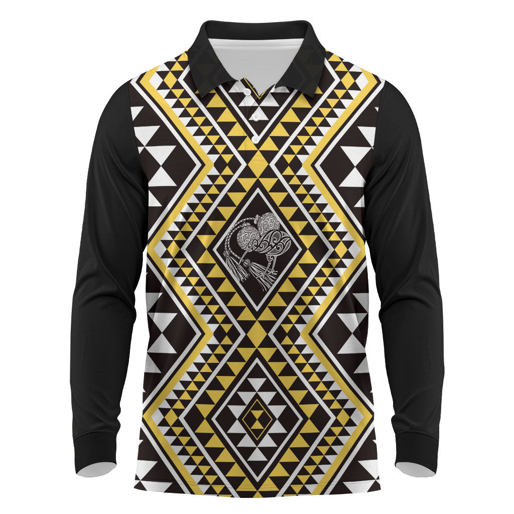 New Zealand Kowhai Taniko Motifs Long Sleeve Polo Shirt Maori Poi Dance Costume Inspired LT14 Yellow - Polynesian Pride