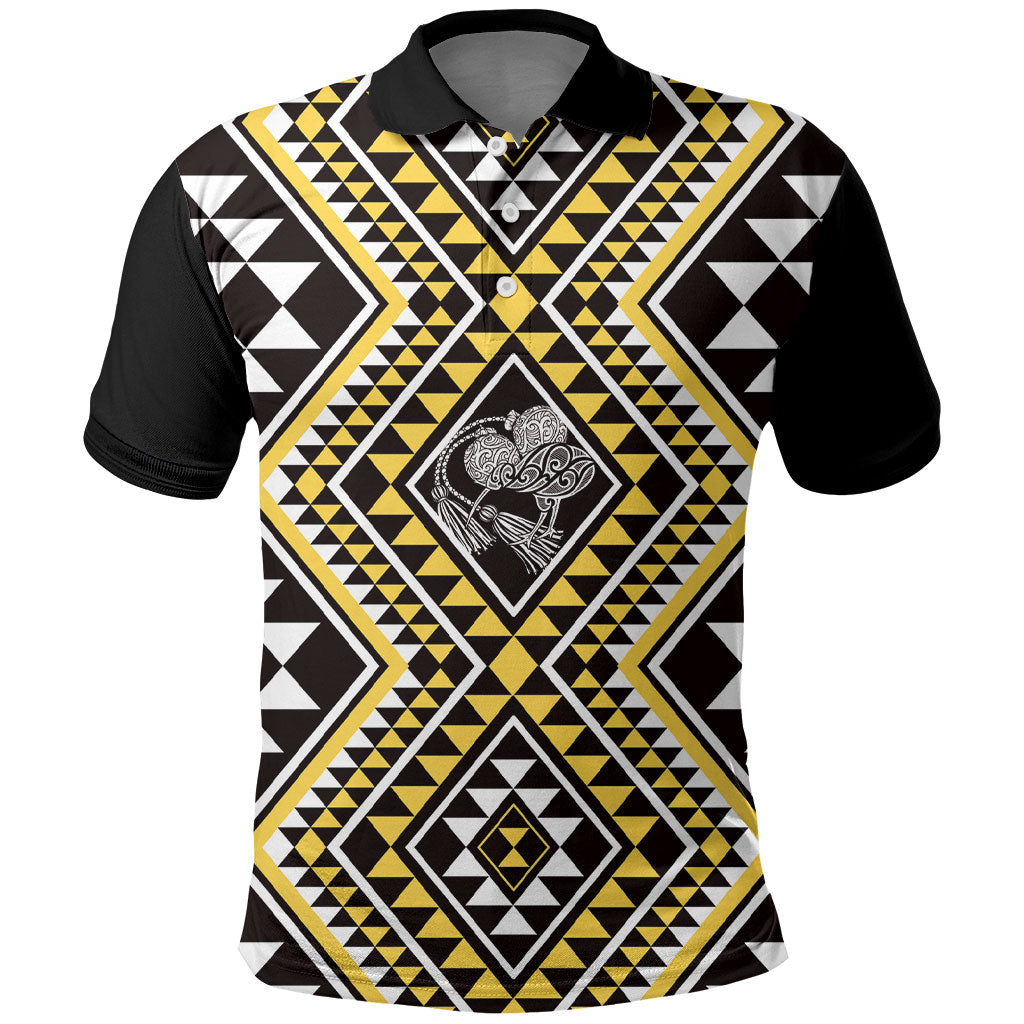 New Zealand Kowhai Taniko Motifs Polo Shirt Maori Poi Dance Costume Inspired LT14 Yellow - Polynesian Pride