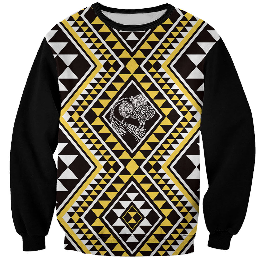 New Zealand Kowhai Taniko Motifs Sweatshirt Maori Poi Dance Costume Inspired LT14 Unisex Yellow - Polynesian Pride