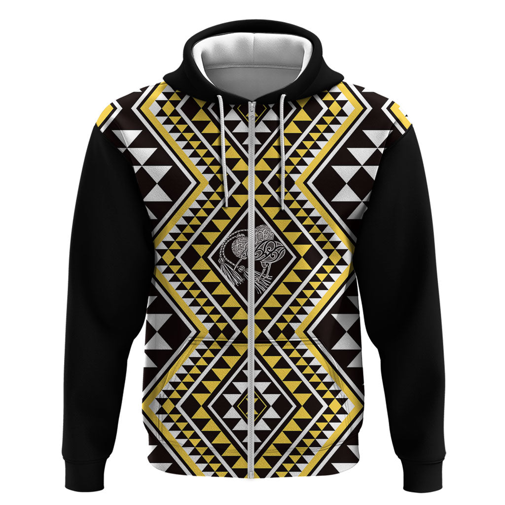 New Zealand Kowhai Taniko Motifs Zip Hoodie Maori Poi Dance Costume Inspired LT14 Zip Hoodie Yellow - Polynesian Pride