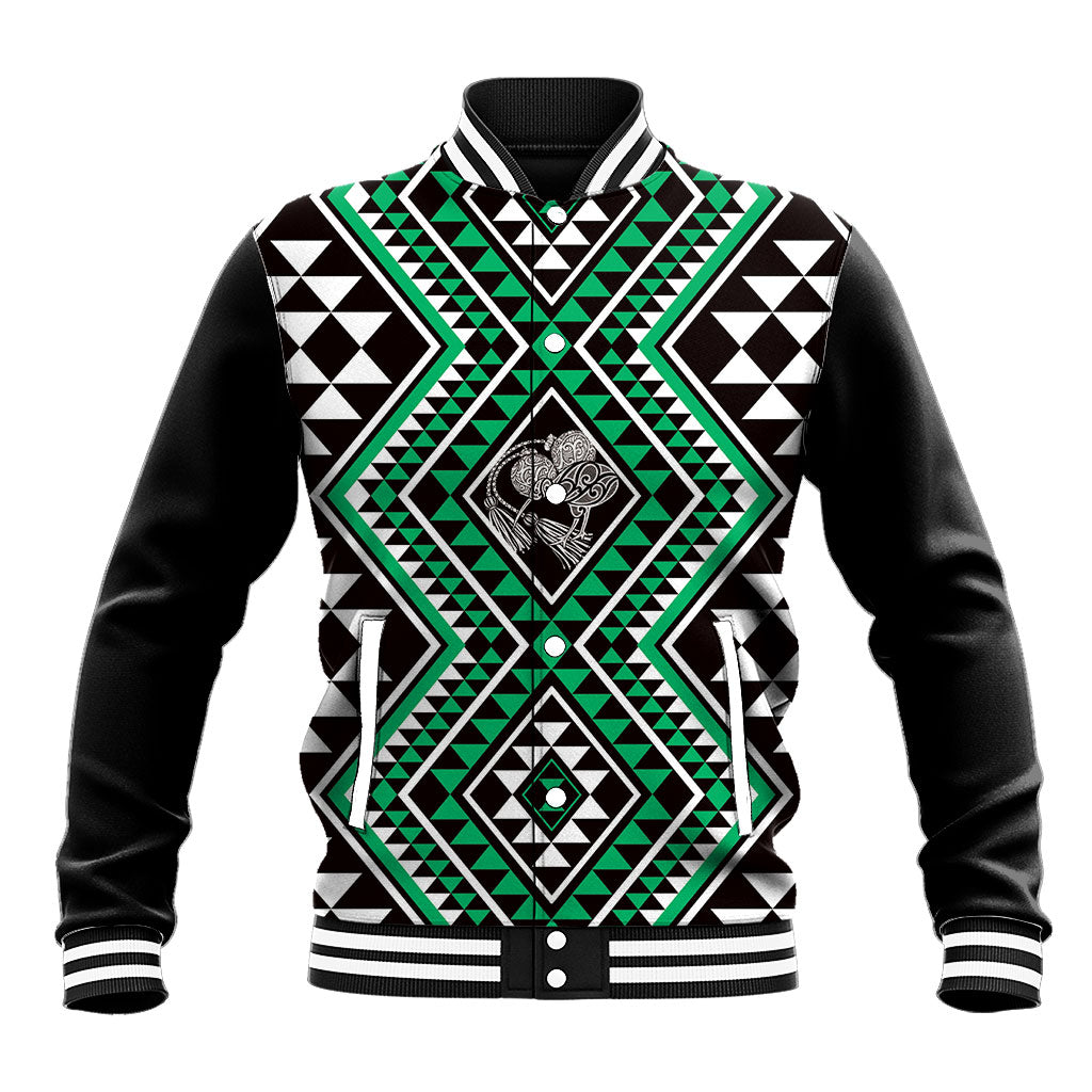 New Zealand Kakariki Taniko Motifs Baseball Jacket Maori Poi Dance Costume Inspired LT14 Unisex Green - Polynesian Pride