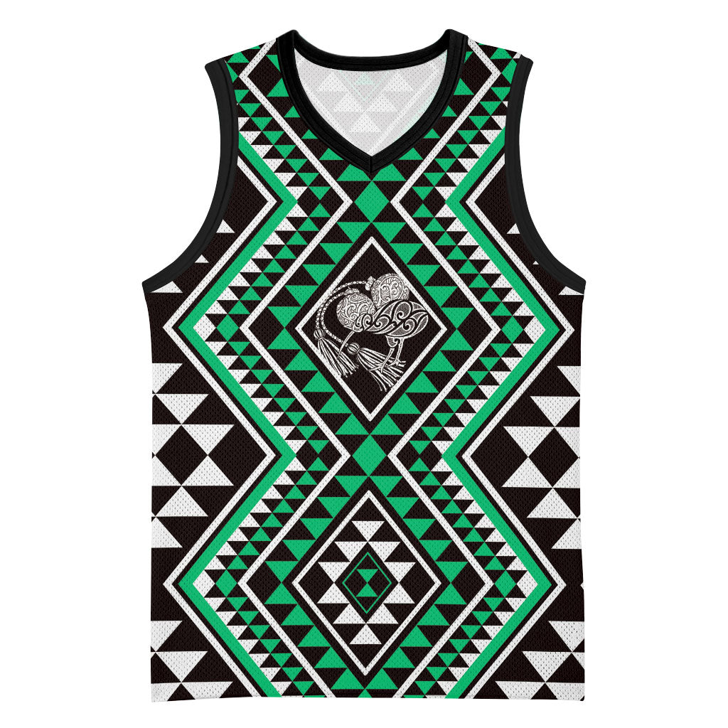 New Zealand Kakariki Taniko Motifs Basketball Jersey Maori Poi Dance Costume Inspired LT14 Unisex Green - Polynesian Pride