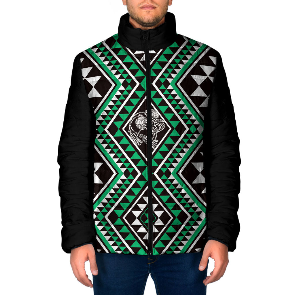 New Zealand Kakariki Taniko Motifs Padded Jacket Maori Poi Dance Costume Inspired LT14 Men Green - Polynesian Pride