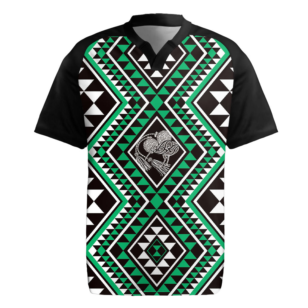 New Zealand Kakariki Taniko Motifs Rugby Jersey Maori Poi Dance Costume Inspired LT14 Green - Polynesian Pride