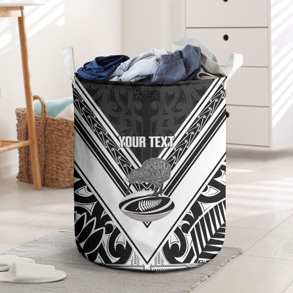 New Zealand Silver Fern Rugby Custom Laundry Basket Go Wheel Kiwi Maori Pattern LT14 White - Polynesian Pride