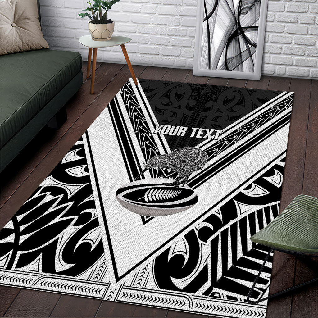 New Zealand Silver Fern Rugby Custom Area Rug Go Wheel Kiwi Maori Pattern LT14 White - Polynesian Pride